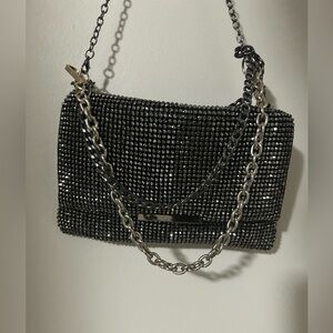 Metallic Silver Shimmer Sparkle Clutch with Removable Chain